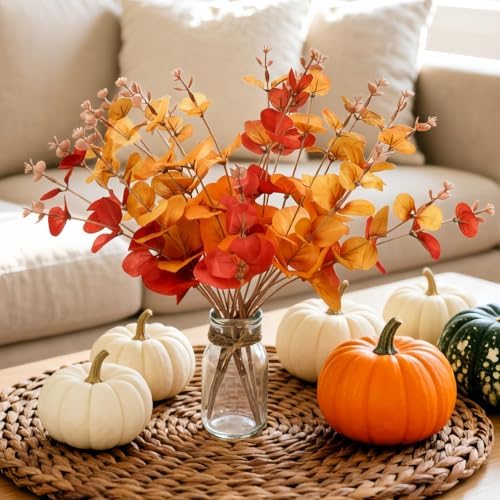 Laelfe Fall Eucalyptus Stems Leaves Branches Fake Flower Arrangement Farmhouse Decor (Fall Mixed Colors)