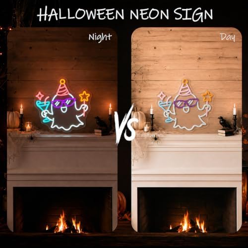Party Ghost Halloween Neon Sign, Dimmable LED Neon Sign for Halloween Party