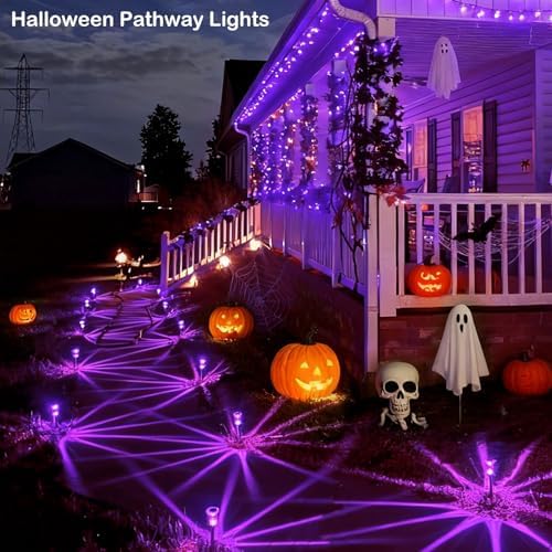 Halloween Solar Lights Outdoor 10 Pack LED Purple Pathway Lights