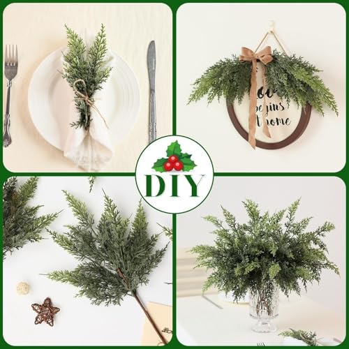 24 Pcs 18"Artificial Lifelike Touch Christmas Cedar Branches for Vase Decor