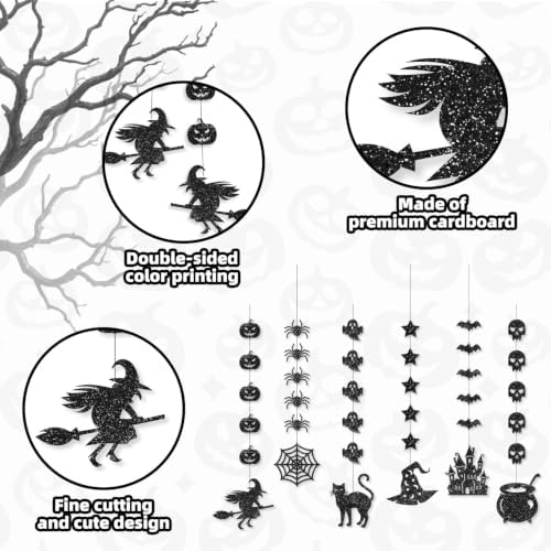 6Pcs Black Glitter Halloween Hanging Banner Halloween Decorations