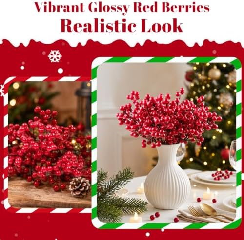 40 Pack Christmas Tree Decorations Artificial Berry Stems, 6.5 Inch Red Berry Picks for Burgundy‑Tone Holly Berry Branches Xmas Winter Holiday Home Centerpieces, DIY Flower Arrangements, Wreath Craft