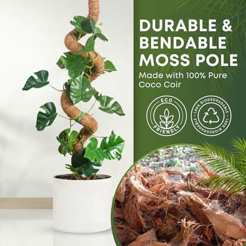 28 Inch 2 Pack Bendable Moss Pole Monstera Plant Support | Plant Stakes for Indoor Plants | Coconut Fiber Moss Poles for Climbing Plant| Handmade Coco Coir Plant Sticks for Potted Plants