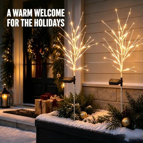 Christmas Decorations Outdoor Solar Christmas Tree Lights with 96 LED, Warm