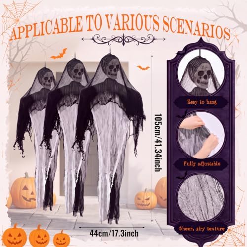 Yalikop 3 Pack Hanging Halloween Decorations Outdoor Grim Ghosts Skeleton