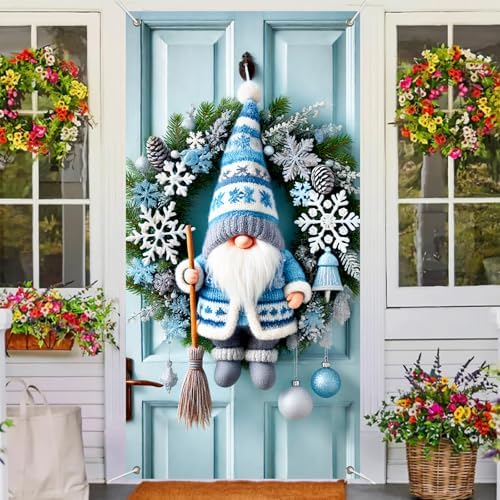 BlissYard Christmas Door Cover Gnome Snowflake 35x71 Inch Polyester