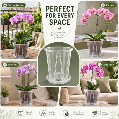12 Pack Clear Plastic Orchid Pots with Holes, 4 5 6 Inch Set