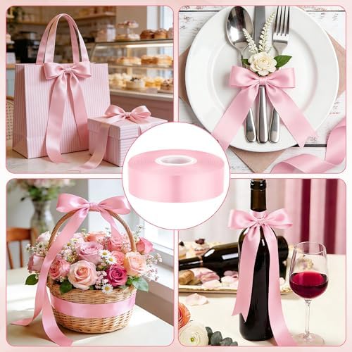 1 in 30 Yards Pink Satin Ribbon for Flower Bouquet Baby Shower Mother's Day