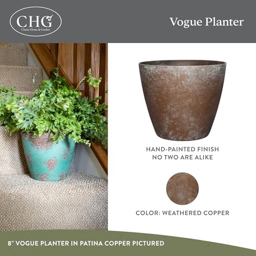 Vogue Planter Pots w/Pottery Quality Finish, 8” Weathered Copper