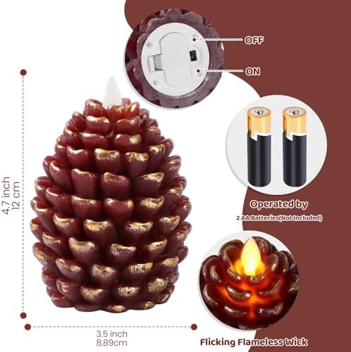 Christmas Pinecone Candles Flameless Thanksgiving Decor,Red-Brown