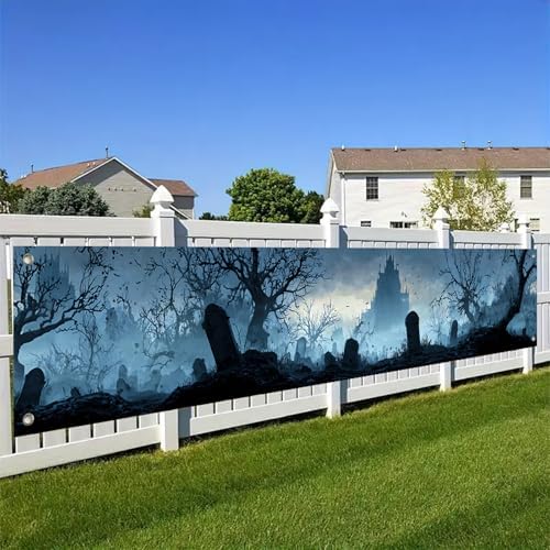 BlissYard Halloween Fence Banner Haunted Graveyard Decor 118 x 20 Inch