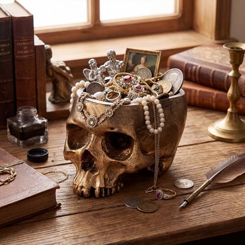 2 Pack Halloween Skull Planter, Gold, Retro