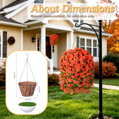 Ammyoo Artificial Faux Hanging Flowers Basket for Fall Outdoor Porch Decor