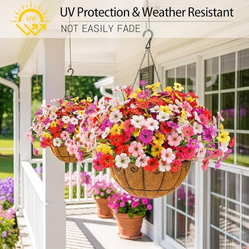 24 Bundles Artificial Flowers for Outdoors, UV Resistant Faux Plants