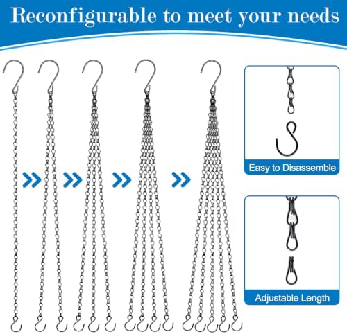 Oligei 3 Pack Hanging Basket Chain, Black Planter Hangers with Hooks, 23 Inch Long Hanging Plant Chain, 4 Point Replacement Chains for Hanging Baskets, Bird Feeders and Lanterns