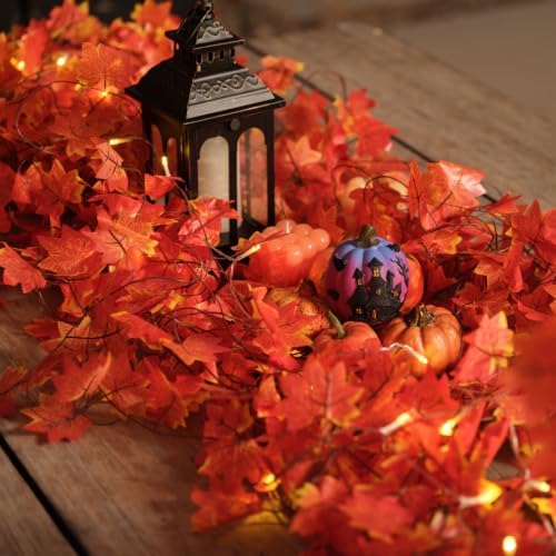 CQURE 12 Pack Fall Leaf Garland, Hanging Vines Garland Artificial Fall Maple Leaves Thanksgiving Decor for Home Wedding Fireplace Party