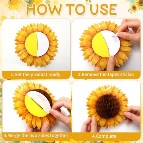 BOARDFEB 15Pcs 3D Paper Sunflower Honeycomb Hanging Decorations