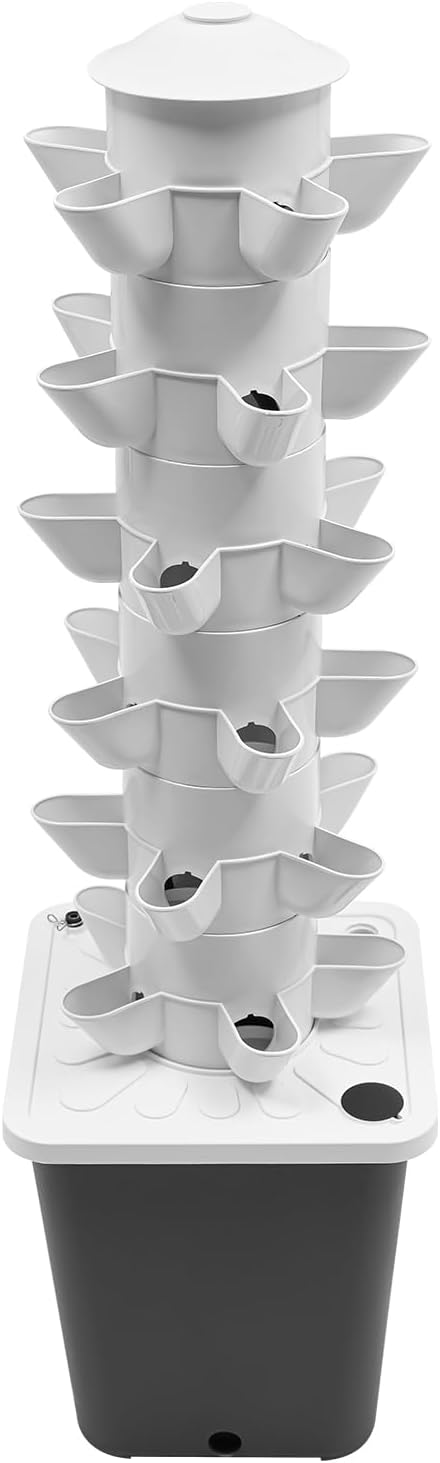 Hydroponics Tower Garden Vertical Growing System Kit, 30-Plant Indoor Gardening Planter Germination Kit with LED Grow