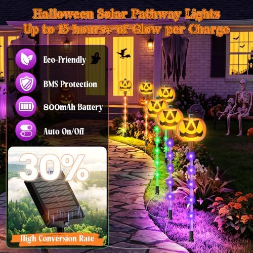 18.89'' Solar Pumpkin Lights Outdoor Halloween Decorations, 6 Pack