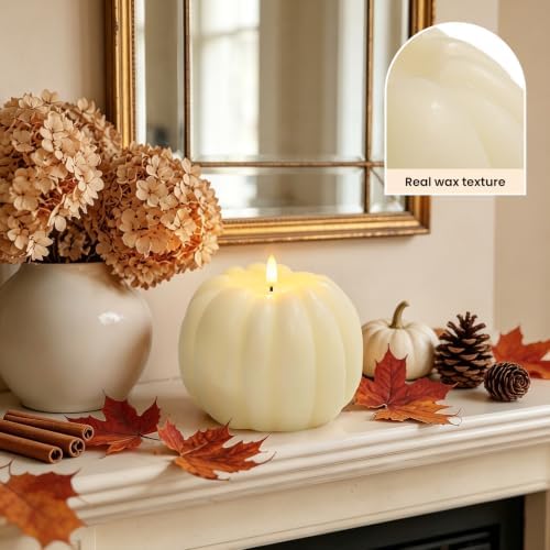 Fall Decor, Fall Decorations for Home, Large Flameless Pumpkin Candle White