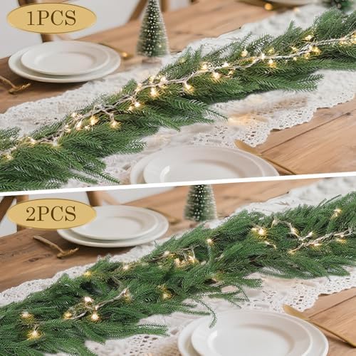 Rowfad 9Ft Norfolk Pine Garland for Mantle Christmas Decorations, 2 Set