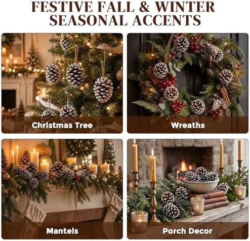 JOHOUSE 12 PCS Large Snow Dusted Pine Cones, Natural Pinecones Bowl Fillers