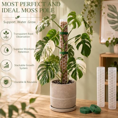 4 Pack 24 Inch Stackable Support,Plastic Moss Pole for Monstera
