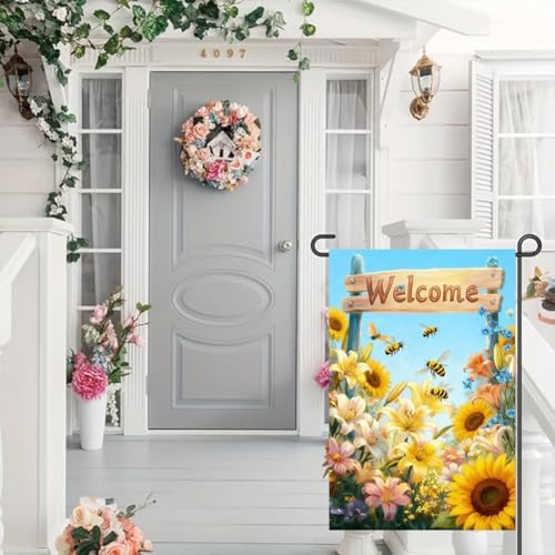 Spring Summer Sunflower Bee Garden Flag 12x18 Double Sided for Outside