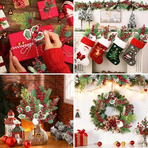 12 Pcs Pine Cones Red Berry Picks Stems Christmas Floral Picks and Sprays