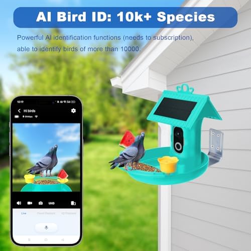 Bird Feeder with Camera - 4K HD Live View, Smart Bird Feeder Solar Powered, AI Recognition Auto Capture Video, 3-in-1 Feeding & Bathing & Hummingbird, Outdoor Garden Bird House (Blue)