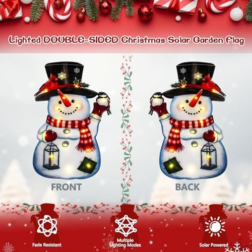 28x40 Lighted Christmas Snowman Garden Flag, 8 Modes Solar LED
