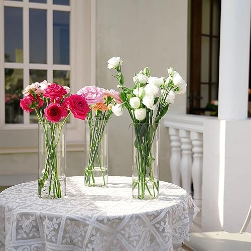 7pcs Glass Cylinder Vases for Centerpieces - 10 Inch Tall Glass Vases for Flowers, Hurricane Candle Holders Floating Candle Vase for Table Centerpiece Formal Dinners Home Decor