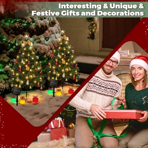 Mini Christmas Tree Solar Lights, Outdoor Decorations, 2 Pack