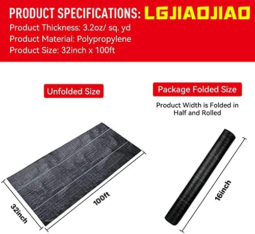 32inchx100ft Weed Barrier Landscape Fabric Heavy Duty, Weed Block Gardening Ground Cover Mat, Weed Control Garden Cloth, Woven Geotextile Fabric for Underlayment, Commercial Driveway Fabric
