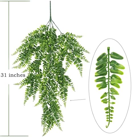 Artificial Boston Hanging Plants, Fake Ferns Ivy Plastic Plant Vine Faux Leaves UV Resistant Vines Greenery for Indoor Outdoor Bathroom Decor Office Garden Party Wedding DIY Decoration 4 Pack