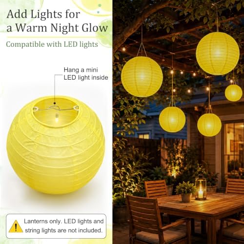 Yellow Paper Lanterns, 12Pcs 6-10 Inch Round Hanging Party Decorations