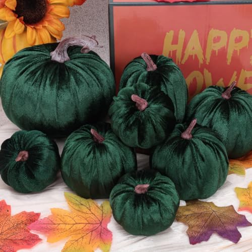 Gresorth 8 Pcs Fake Green Velvet Pumpkins Artificial Pumpkin Decoration