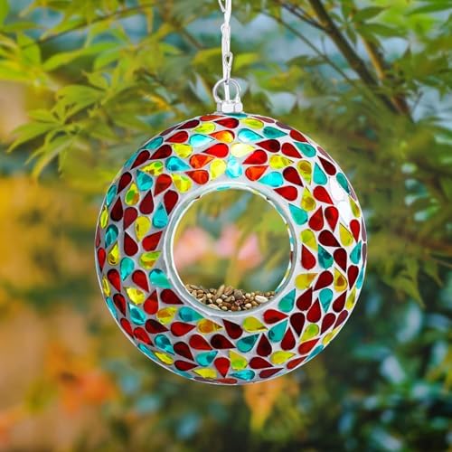 Yinns Solar Bird Feeder, Hanging Mosaic Birdfeeder for Outside Garden Decor