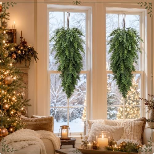 2 Pack 30" Christmas Teardrop Swag for Windows, Classic Style
