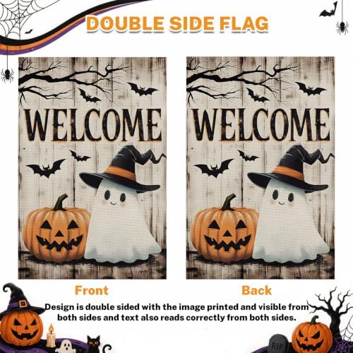Halloween Decorations Outdoor Garden Flag 12x18 Inch for Outside Double Sided Halloween Welcome Yard Flag Ghost Pumpkin Banner for Holiday Home Decor
