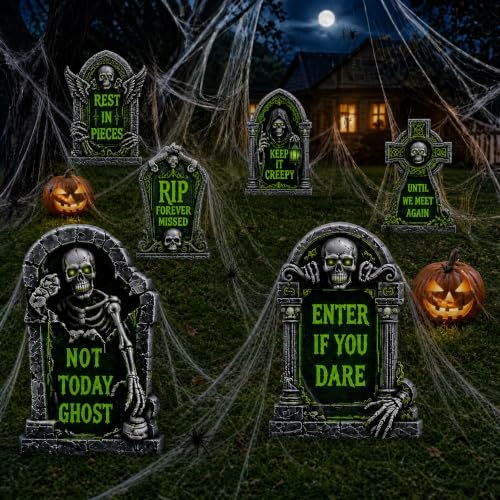 16.5 Inch 6 Pack Halloween Tombstones Outdoor, Graveyard Signs with Stakes