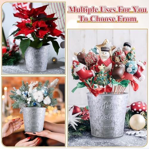 Zhehao 6 Pcs Christmas Galvanized Bucket 5.9'' Metal, Classic Style