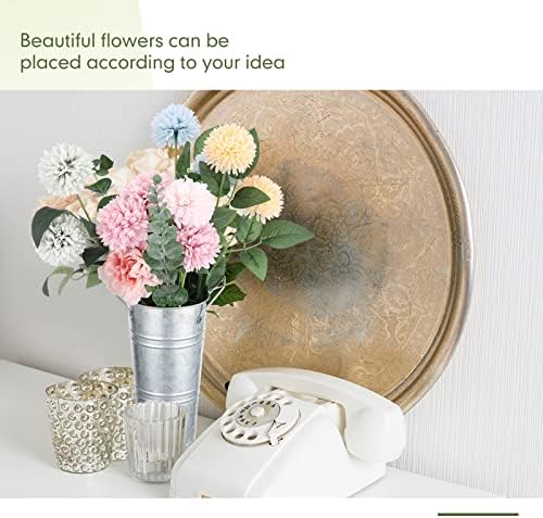 Chumia 12 Pcs 9" Galvanized Flower Buckets Rustic Metal Vases, Matte Silver