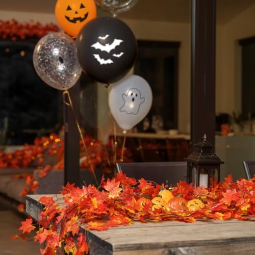 CQURE 12 Pack Fall Leaf Garland, Hanging Vines Garland Artificial Fall Maple Leaves Thanksgiving Decor for Home Wedding Fireplace Party