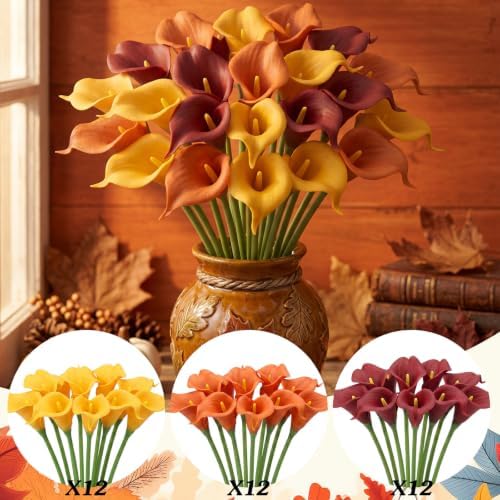 24 Pcs Halloween&Fall Flower Picks 14", Orange, Burgundy, Light Orange
