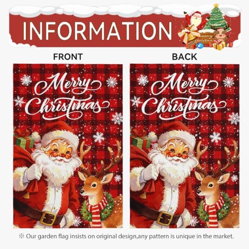 Christmas Garden Flags 12 x 18 Inch Santa and Deer Xmas Yard Flag