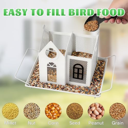 Solar Bird Feeder for Outdoors – White Metal Hanging Bird Feeder with Solar Light, Decorative Bird House Feeder for Cardinals, Finches, and Wild Birds, Weatherproof Backyard Garden Decor