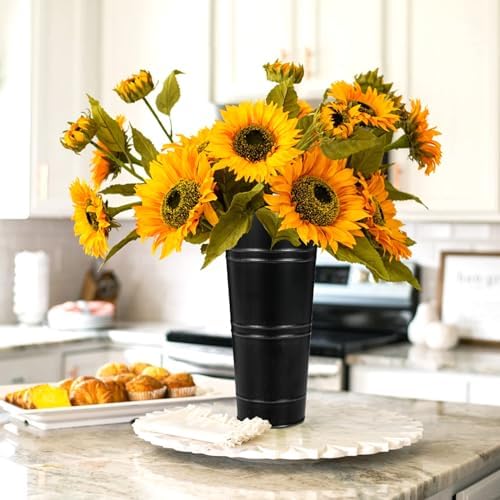 9 Inch High Galvanized Bucket Vase w/Handle 6Pcs White Metal Vases