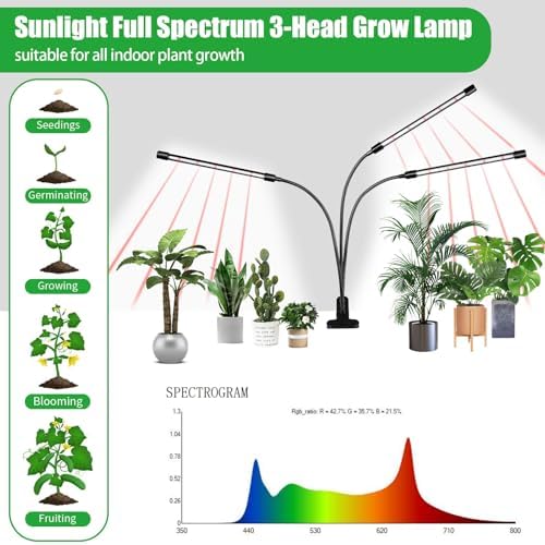 3 Head Grow Lights for Indoor Plants, Upgrade 126 LEDs Clip Plant Lights, Full Spectrum Red White LED Plant Growing Lamps with Flexible Gooseneck, 3/9/12H Timer, 3 Spectral Modes, 10 Dimmable Levels