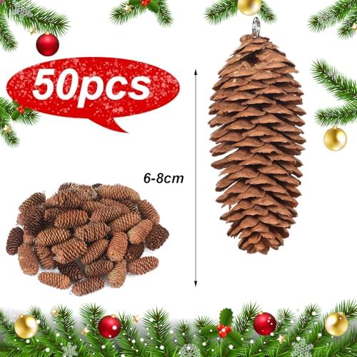 Canlierr 50 Pcs Christmas Natural Hanging Pine Cones Pinecone Tree Ornament